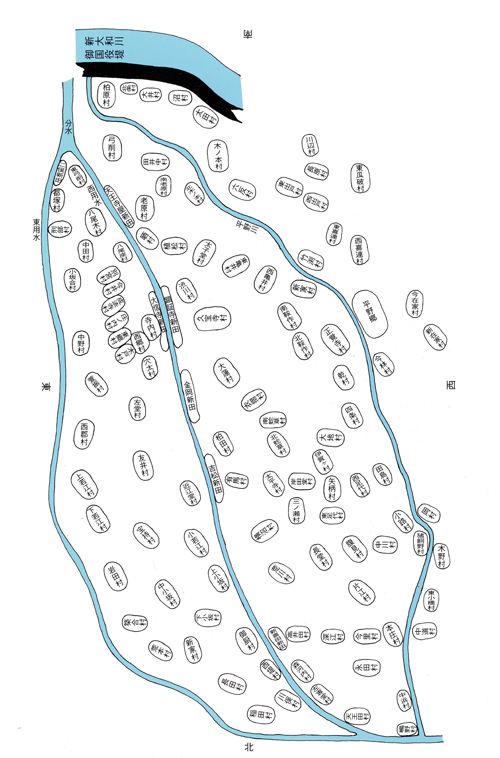 築留・青地樋用水組合村々絵図（当館所蔵小山家文書）